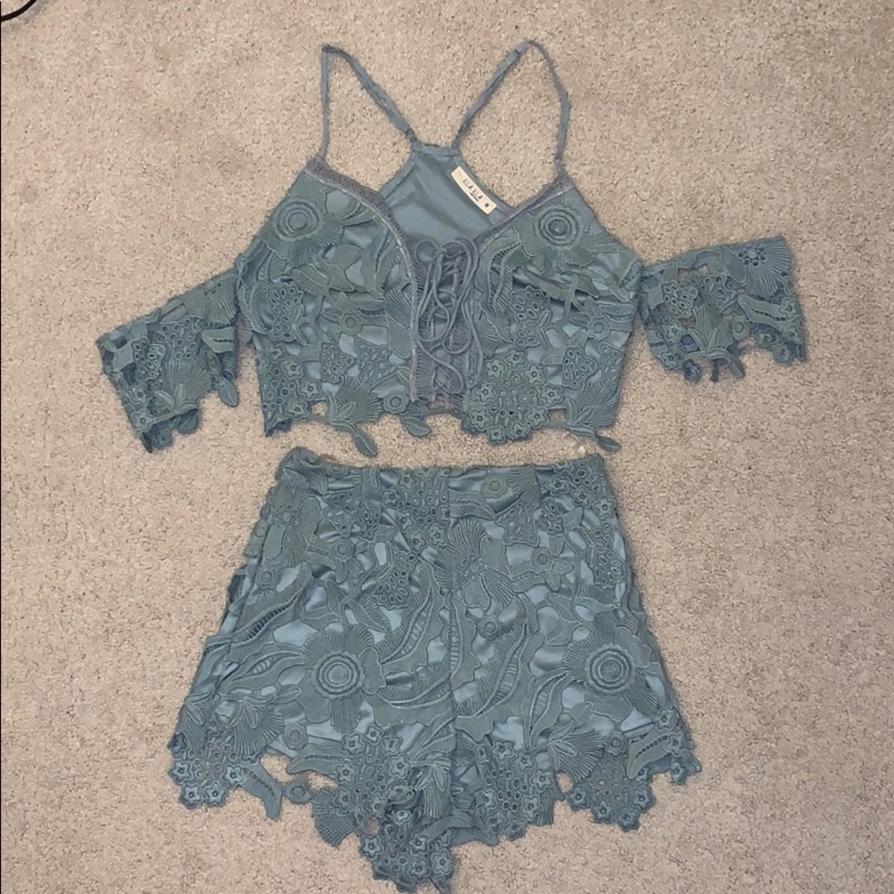 Sage green embroidered two-piece